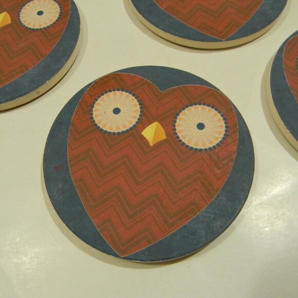 Owl Sand Stone Coasters with Holder Excellent Condition Set of 4 - Picture 4 of 5